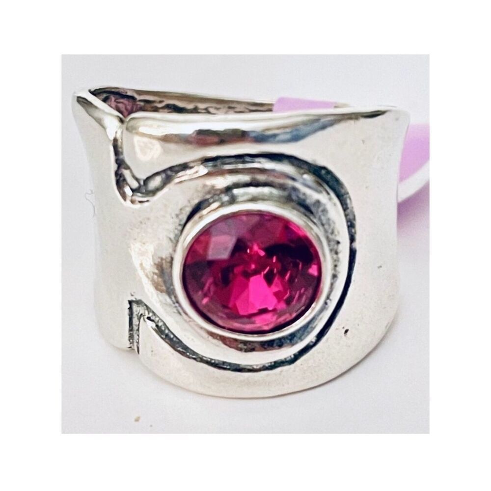 NWT Gorgeous Sz 7 Made in Israel .925 Sterling Silver Thick Pink Big Stone Ring